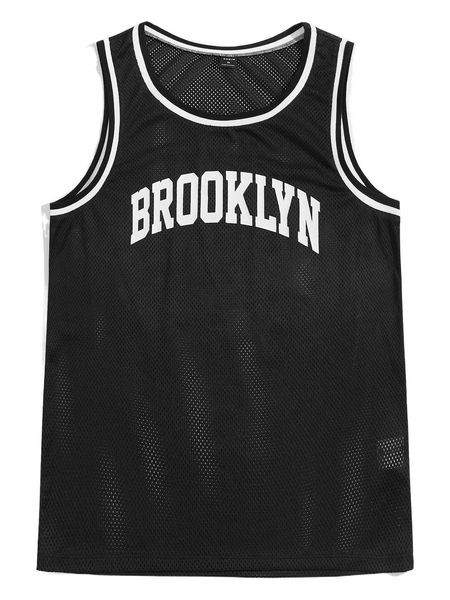 

men letter graphic contrast binding mesh tank f84r#, White;black