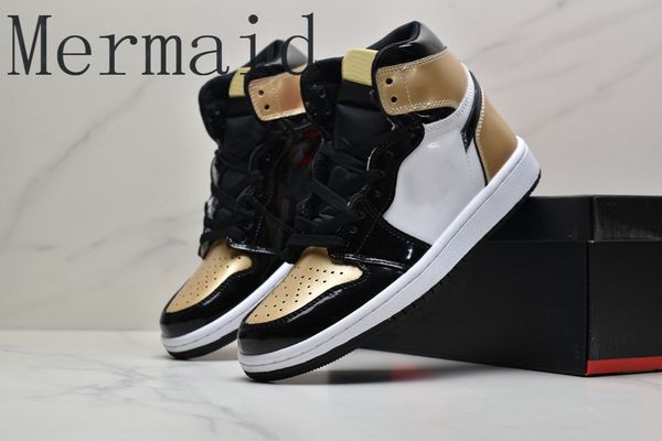 

with box jumpman 1 og 1s mens basketball shoes bordeaux heritage bred patent hyper royal university blue lucky green men sports women sneake, Black