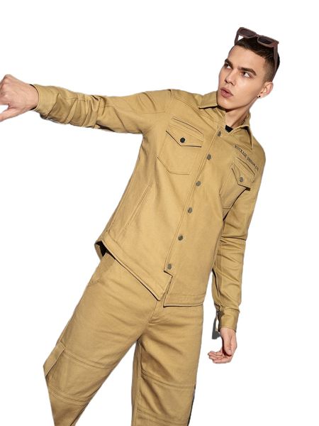 

x ruckage men embroidery letter flap pocket jacket c2ba#, Black;brown