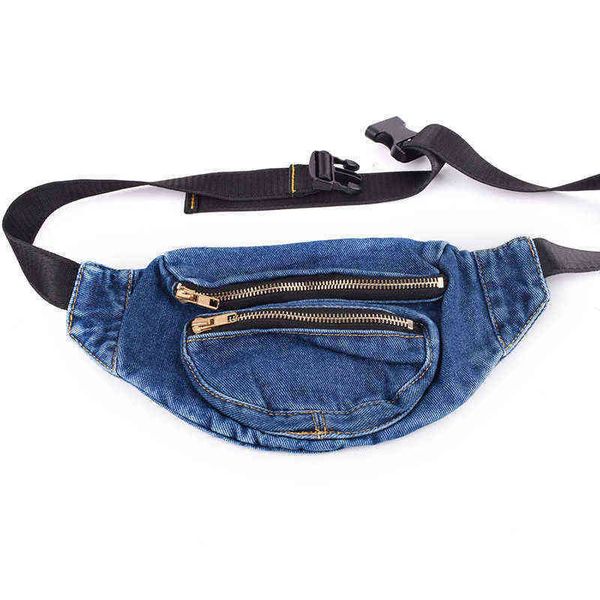 

women retro soft fanny pack fashion denim waist bag ladies money pouch banana anti-theft chest s tourist crossbody 220616