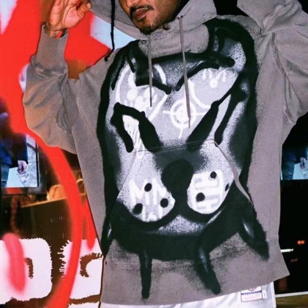 

men's hoodies & sweatshirts cartoon dog head print graffiti loose casual fleece for men and women, Black
