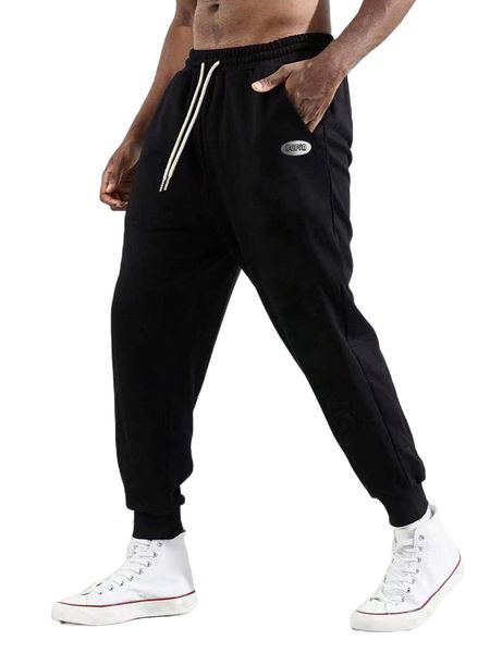 

men letter patch detail drawstring waist sweatpants t5du#, Black
