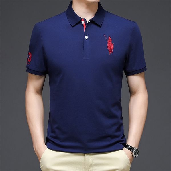 Bordado camisa de pólo de bordado de verão de verão camisa de golfe grande manga curta de manga curta machos roupas casuais 220615