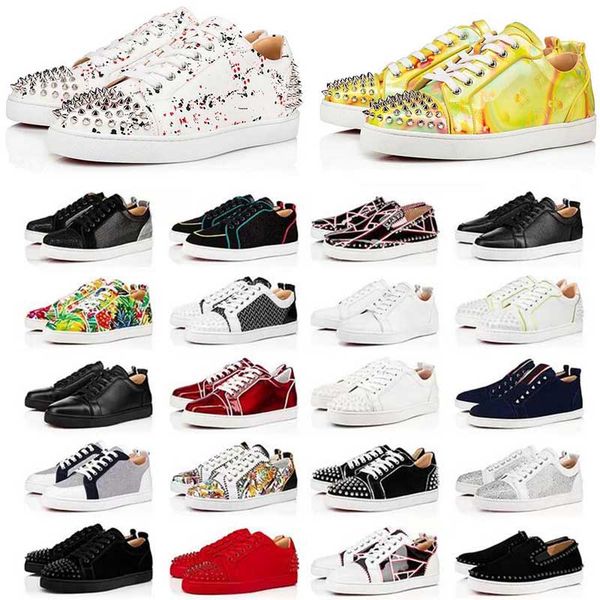 

2023 men designer red bottom loafers rivets low studed casual shoes designers shoes mens women fashion red bottoms suela roja sneakers train, Black
