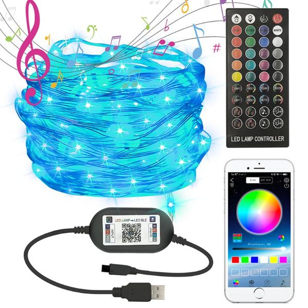 Струны светодиодные умные сказочные струны освещают USB Bluetooth Twinkle с таймером и приложением с удаленным музыкальным синхронизацией, контролируемые RGB Lightsled