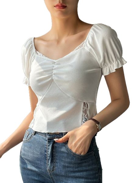 

dazy ruched bust lace insert tee x6uo#, White