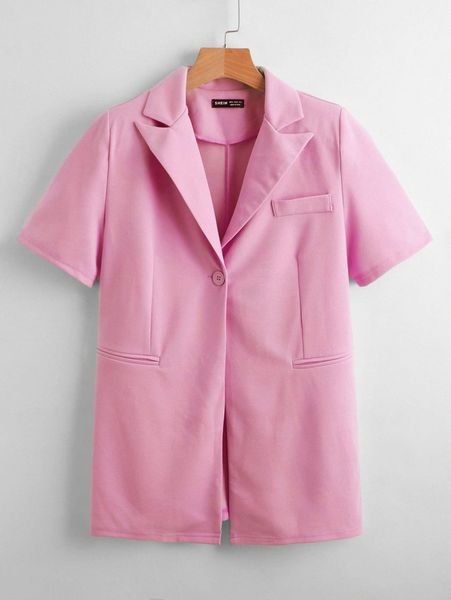 

lapel neck short sleeve longline blazer s3g9#, White
