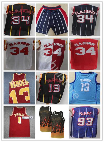 Ball Jersey 22 Clyde Drexler Mens Hakeem 34 Olajuwon White Blue Stripe Shirts a buon mercato Tracy 1 McGrady Mesh Retro Ivory Maglie