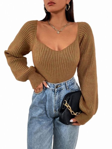 

sweetheart neck ribbed knit sweater s4lz#, White;black