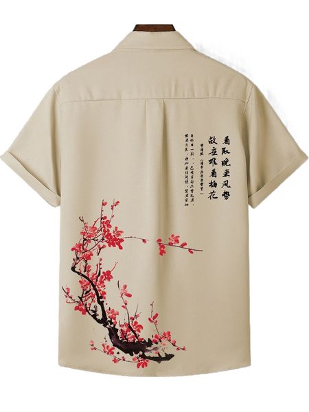 

men chinese letter & floral print shirt without tee r0w8#, White;black