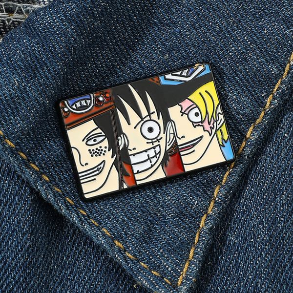 

creativity anime ace sabo luffy asl brothers enamel pins brooches women men backpack badge lapel jewelry friends birthday gifts, Blue