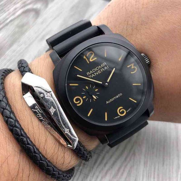 

luxury mechanical movement watch panera swiss automatic sapphire mirror 44mm 13mm imported rubber strap brand designers es wrist, Slivery;brown