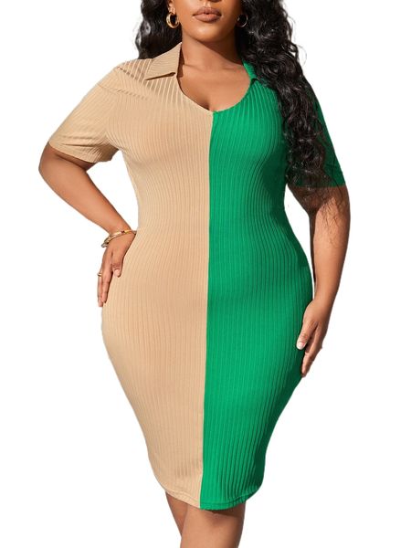 

sxy plus two tone rib-knit bodycon dress c7nx#, Black