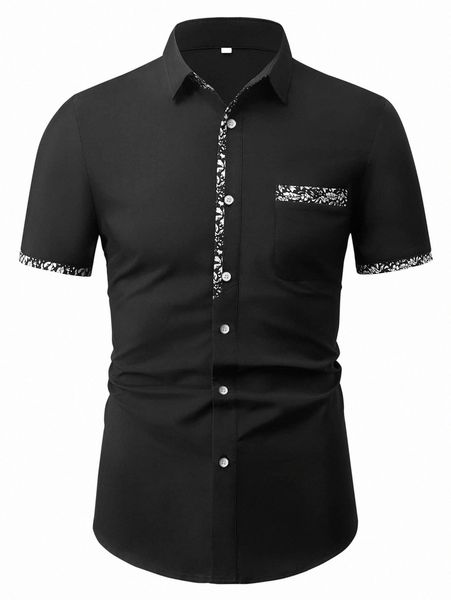 

men random graphic print patched pocket shirt o6ma#, White;black