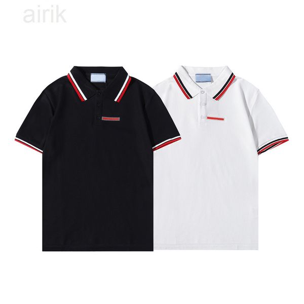 

fashion men polo shirts brand classic t-shirts men's designer t-shirts short sleeves summer lapel striped solid color chest letters uni, White;black