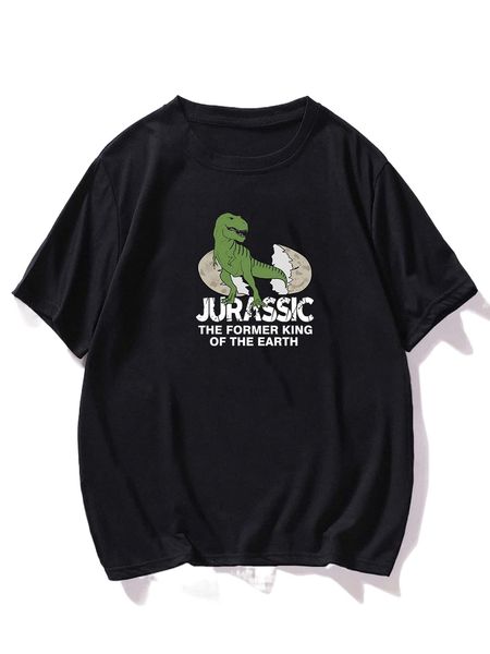 

extended sizes men letter & dinosaur print tee n5d2#, White;black