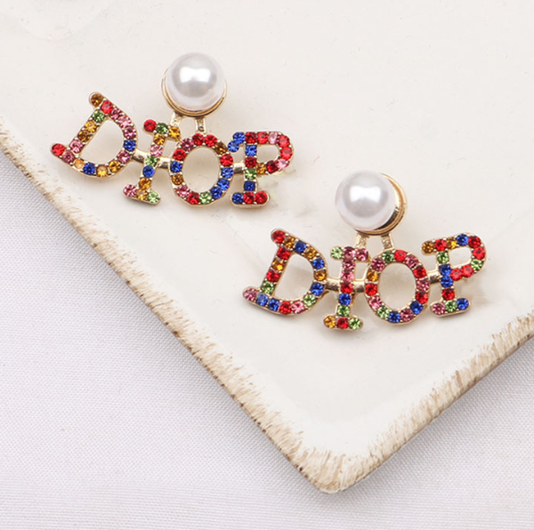

20style design 18k gold plated women heart letters stud dangle chandelier earrings small sweet wind 925 silver tassel crystal rhinestone pea, Golden;silver