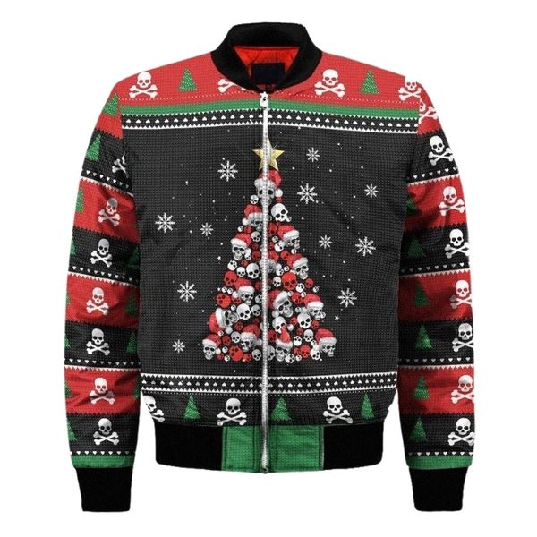 

men's jackets christmas winter fashion mens bomber jacket funny skull 3d printing thick pocket zip coat casual warm zipper fx-02 c08u#, Black;brown