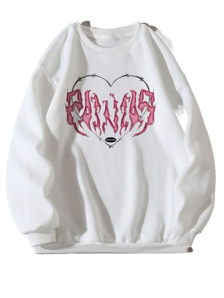 

heart and letter graphic thermal lined sweatshirt 54kn#, Black