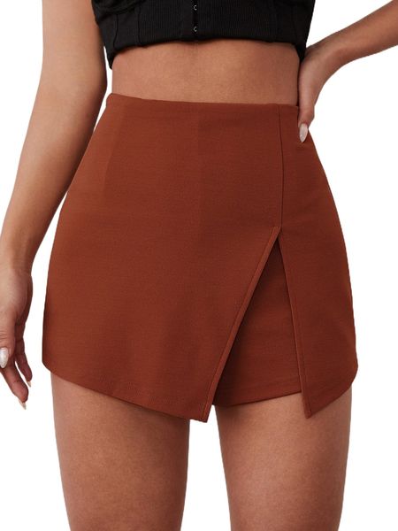 

solid split front skort z73f#, White;black