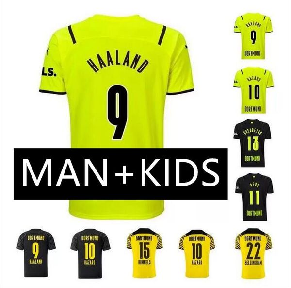 

21 22 haaland reus malen soccer jerseys home away bellingham reyna guerreiro 2021 2022 football shirts brandt plszczek sancho hummels 110th, Black;yellow