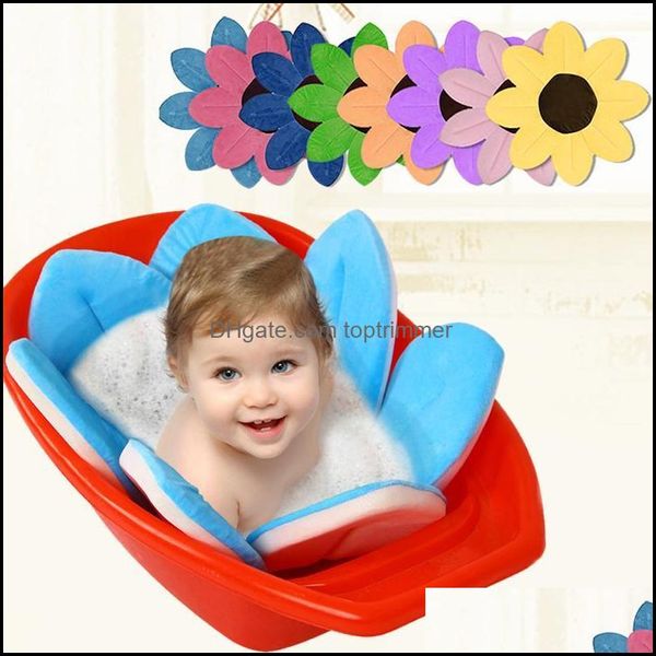 

new baby bathtub foldable blooming flower shape mat soft seat infant sink shower play bath sunflower cushion drop delivery 2021 bathing tubs