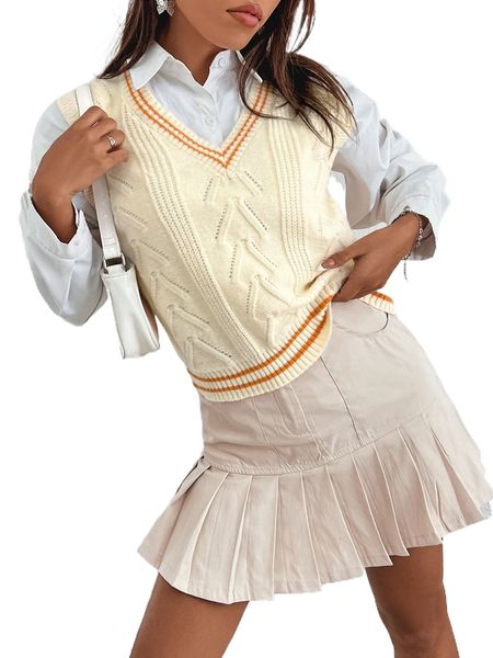 

contrast trim cricket sweater vest without blouse o5zq#, White;black