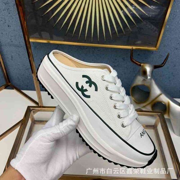 

dress shoes spring style small fragrance thick bottom half drag mandarin duck shoelace graffiti lazy people pedal muffin canvas shoes female, Black