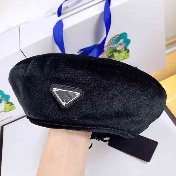

ball caps p home velvet beret inverted triangle iron label bud hat black celebrity temperament elegant painter hat pumpkin autumn 16nh, Blue;gray