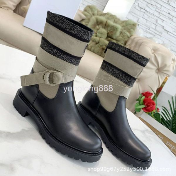 

boots autumn medium tube flat bottom short boots women's round head martin, Black