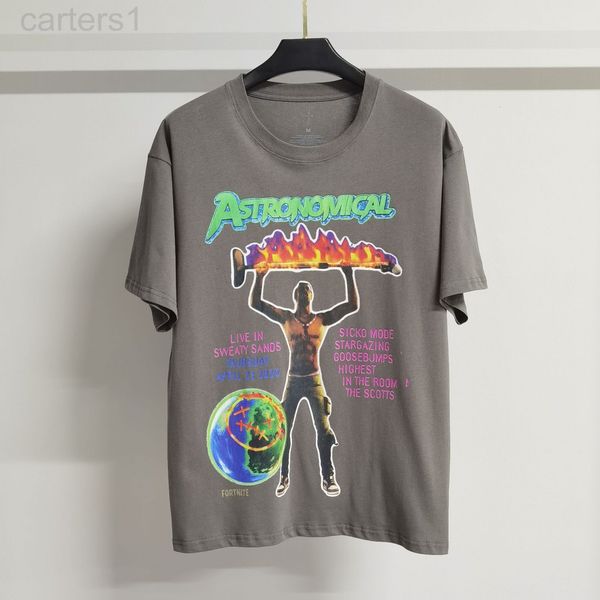 

men's t-shirts designer trendy travis scott cactus jack earth portrait printed washed old high street short sleeve t-shirt if6i, White;black