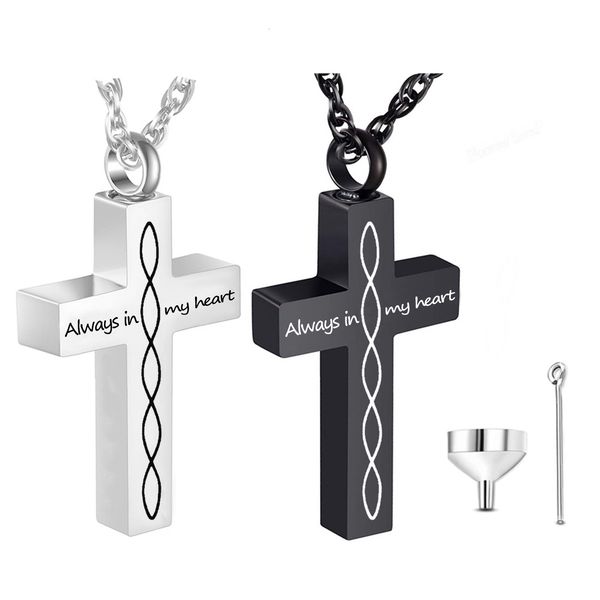 

stainless steel fashion cross cremation ashes urn necklace keepsake jewelry ashes memorial pendant, Silver
