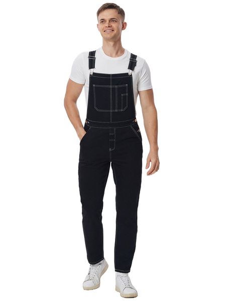 

men patched pocket denim overalls without tee y6q8#, Blue