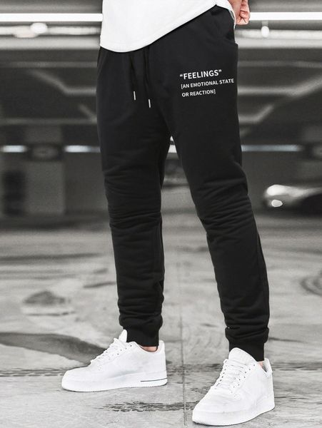 

men slogan graphic drawstring waist sweatpants e3y1#, Black