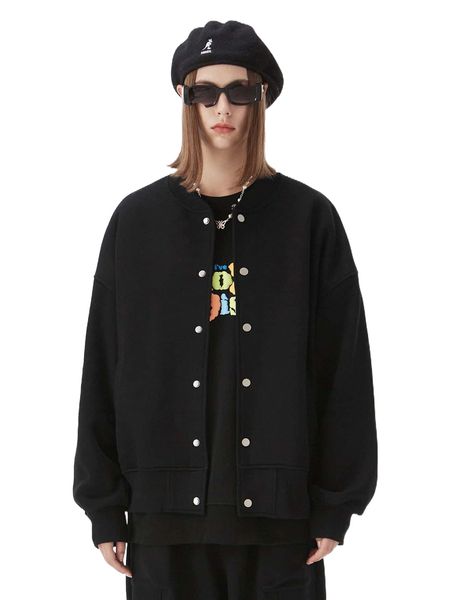 

solid drop shoulder bomber jacket i4yu#, Black;brown