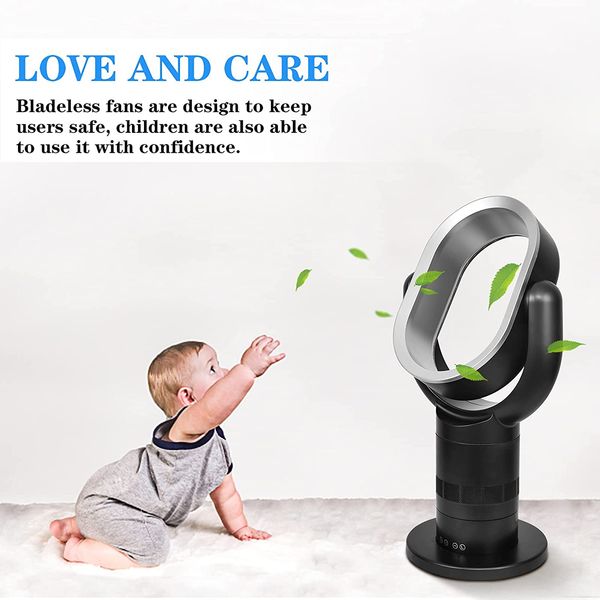 

healsmart medium size portable bladeless fan, small table fan, 10 speeds settings, 10-hour timing closure stylish and modern fan, low noise,