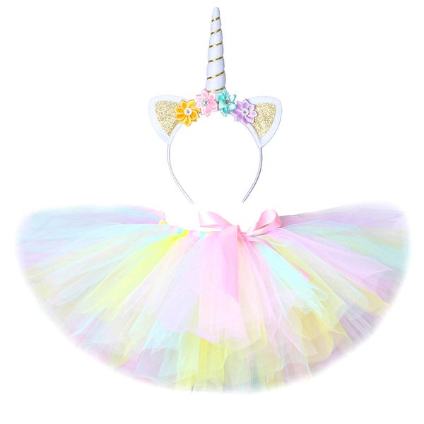 Gonna Tutu Unicorno Pastello per Neonate Tutù di Ballo Bambini Gonne di Tulle per Compleanni Costume Abiti per Bambini 3M-14 Anni 220423