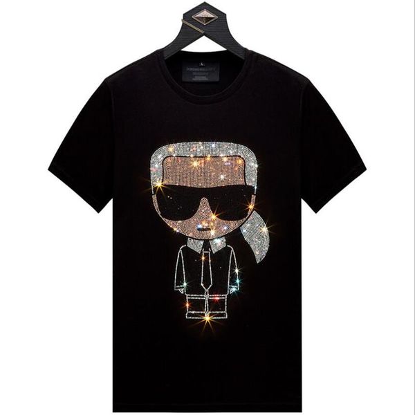 

mens cartoon rhinestones t shirt summer men short sleeve fashion man o neck2637, White;black