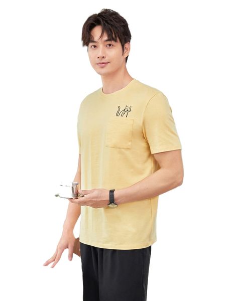 

men cartoon graphic patched pocket tee i30j#, White;black