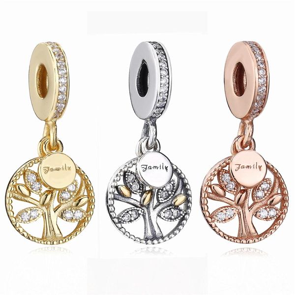 

2022 family tree charm 925 sterling silver beads clear cz for original pandora bracelet necklace jewelry making wholesale shipping, Golden