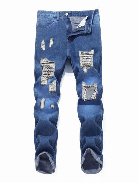

romwe guys solid ripped jeans a4th#, Blue
