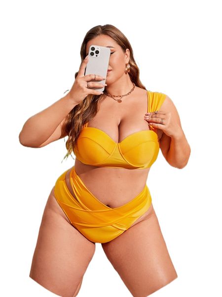 

plus neon orange push up high waist bikini swimsuit 18yk#, White;black