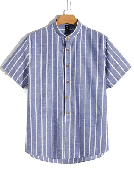 

men striped print half button placket mock neck shirt b7as#, White;black