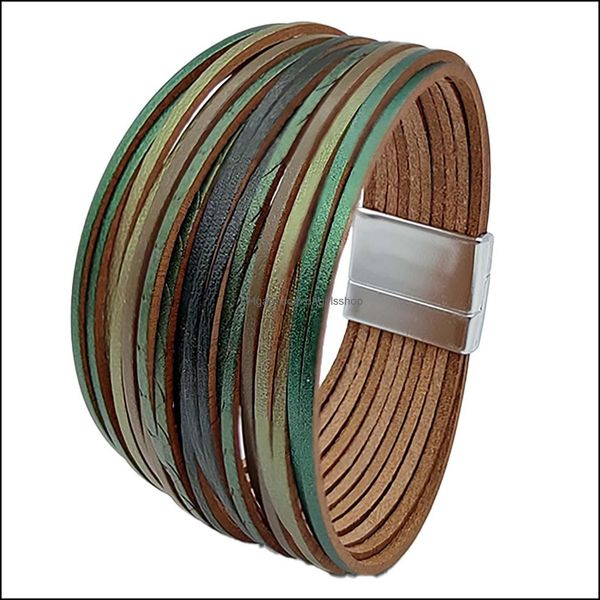 

bangle bracelets jewelry mtiple gradient leather cord mixed color versatile womens magnetic buckle bracelet charm drop deliv dht2s, Black