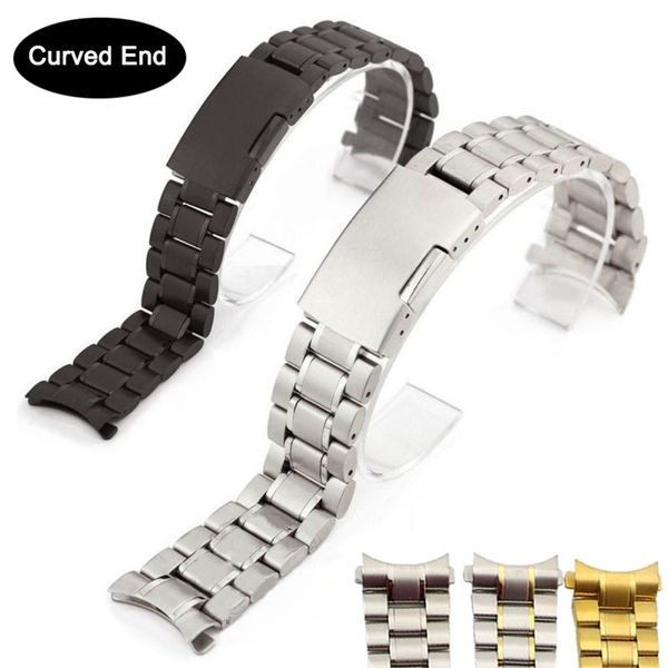 

solid curved end 22mm 20mm stainless steel watch band strap for galaxy 4 classic active2 42mm 46mm 40mm 44mm 18mm 24mm 220624, Black;brown