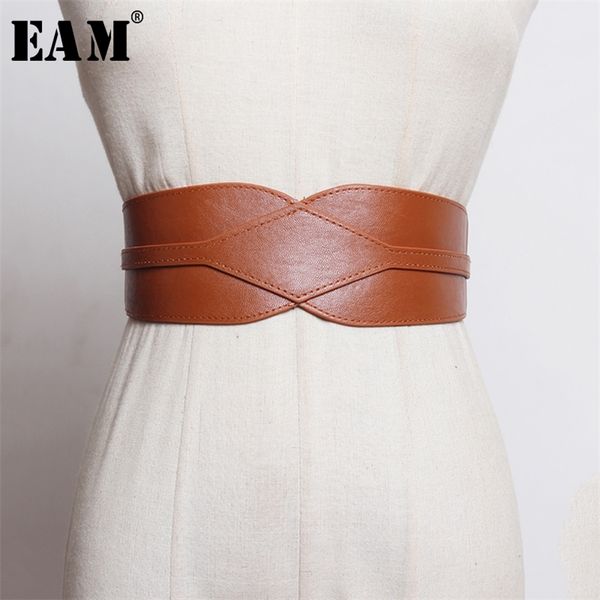 

[eam] pu leather multicolor asymmetrical black wide long belt personality women fashion all-match spring 1n851 220414, Black;brown