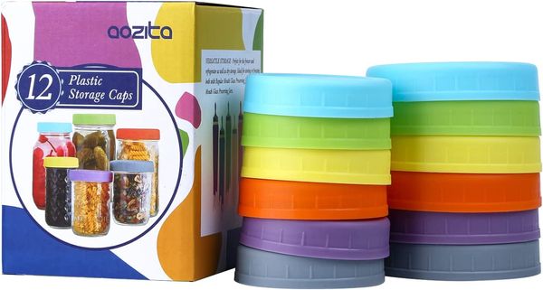 Confezione da 12 coperchi per barattoli in plastica colorata per Ball Kerr e altro - 6 bocche normali 6 bocche larghe - Tappi in plastica per barattoli/barattoli - Superficie antigraffio