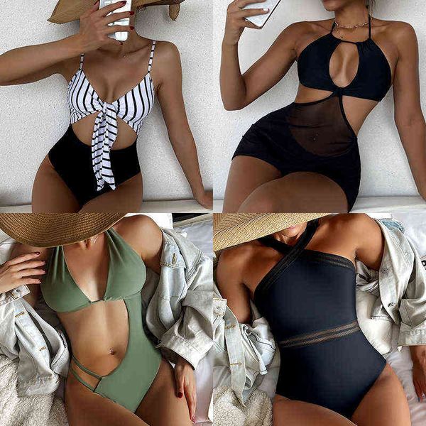 

black and swimsuit white thick thin vertical stripe print chest lace up one-piece bikini swimsuit, White;black