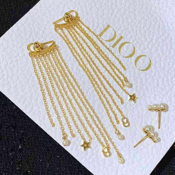 

fine jewellery ornament charm earring pearl tassel earrings simple star letters millet beads earrings accessories, Golden