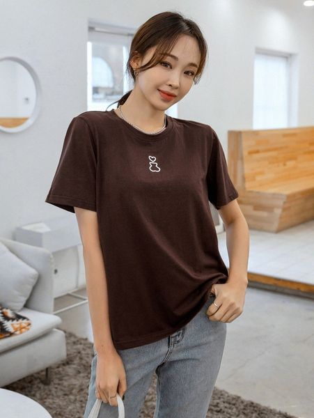 

dazy heart print round neck tee 087x#, White